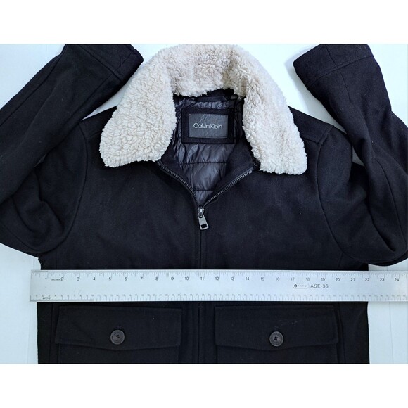 Calvin Klein Wool Bomber Jacket Coat Trucker Lined Harrington Basic Zip Black - Picture 11 of 13